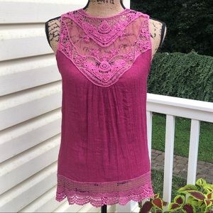 Entro Lace Pink Sleeveless Tank Small